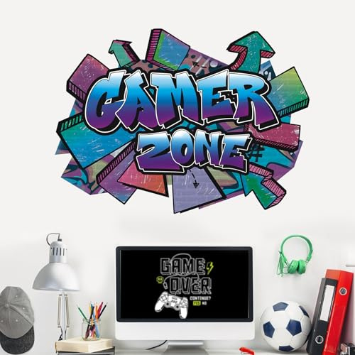 HPNIUB Gamer Zone Graffiti Pfeil Spielzimmer Wandtattoo Jungen Zimmer Deko