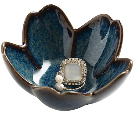 Blumen-Ringhalter, Keramik-Schmucktablett, kleine Schmuckschale, Schmuckteller, Schüssel, niedlicher Schmuck-Ringhalter, ästhetische Raumdekoration, Weihnachts- und Geburtstagsgeschenke für Frauen, 1