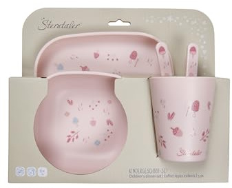 Sterntaler Set di stoviglie con coniglietto Hanni – 5 pezzi – alla moda forma quadrata con motivo stampato – piatto, ciotola, tazza e posate – durevole e sicuro per uso alimentare – Set regalo per