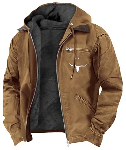 Générique Veste a Capuche Homme Hiver Coupe Vent Chaude Blouson de Travail Bombers Couleur Unie Jacket Décontractée Aviateur Multipoche Vestes Café XXL