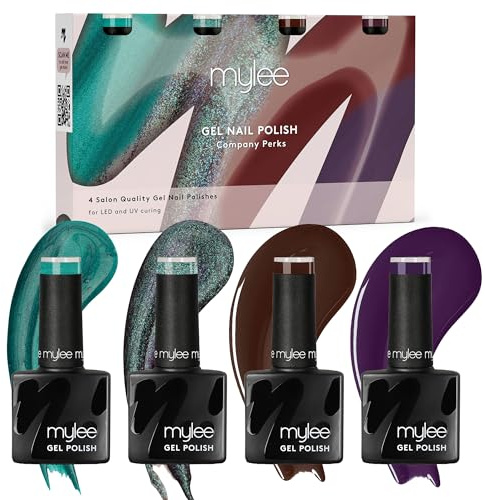 Mylee Gel Nail Polish Set 4x8ml [Company Perks] - UV/LED Soak-Off Nail Art | Manicure Pedicure for Professional, Salon & Home Use, Autumn/Winter Range - Long Lasting & Easy to Apply