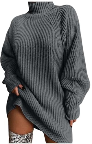 Generisch Pull à manches longues pour femme - Pull mi-long avec manches raglan - Couleur unie - Col roulé