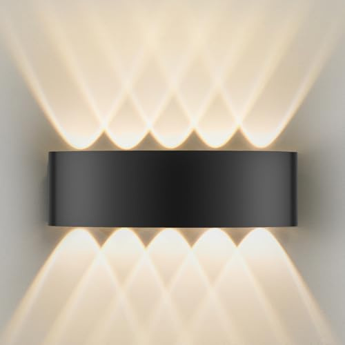 Oraymin LED Wandlampe für Innen und Außen, IP65 Wandleuchte mit 10 Lichtquellen, 3000K Warmweiß Außenwandleuchte, 12W Aluminium LED Lampe Für Wohnzimmer, Schlafzimmer, Flur, Balkon, Treppenhaus