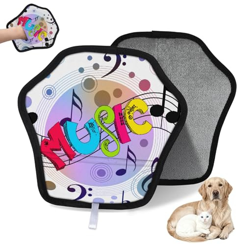 WowPrint Cute Art Music Note Gant d'épilation d'animaux pour chat et chien Gants électrostatiques réutilisables Brosse Outil pour canapé, vêtements, tapis, meubles, siège de voiture