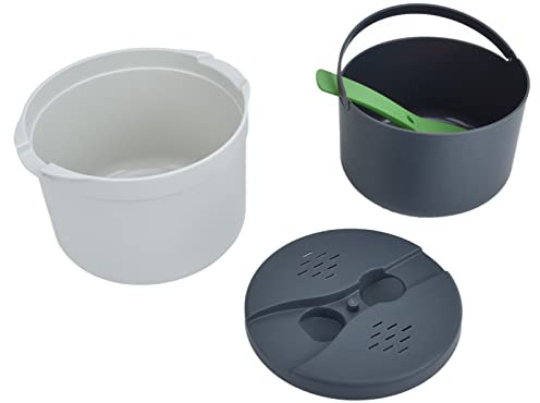 Juego de olla arrocera para microondas, 2L, sin BPA, Material PP de calidad alimentaria, tapa de cuchara de arroz, colador, olla humeante para cocina familiar (Verde)