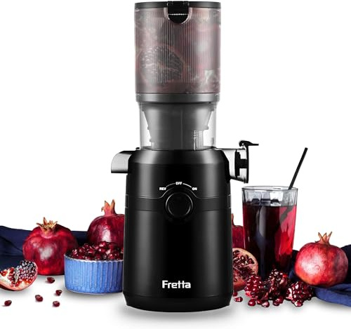 Extracteur de Jus, Fretta Extracteur de Jus de Fruits et Légumes Entiers, Grande Ouverture de 108mm Slow Juicer, 1L Capacité, Pression à Froid, Facile à Nettoyer, Sans BPA, 200W(Noir)