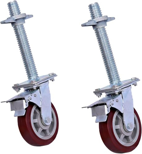 DRFGNF Juego de 2 Ruedas giratorias para Andamios con vástago roscado. Rodillos industriales con Doble Freno para Obras y mobiliario. A15 cm.