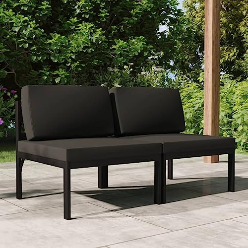 Bucmath Gartensofa 2-Sitzer, Aluminium Anthrazit, Modulares Outdoor Lounge Set mit Kissen, Witterungsbeständig, Leicht, Balkonmöbel, Terrassenmöbel