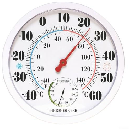 Termómetro higrómetro analógico para interiores y exteriores de -40.0 °C a 60.0 °C con medidor de humedad 0-100% HR para jardín, balcón, invernadero y uso en terraza