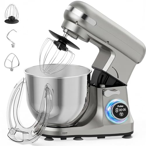 MoraRise Stand Mixer 6.5L, 1400W Electric Food Mixer, LCD Timer | 8-Speed + Pulse Control, Tilt-Head Kitchen Mixer with Dough Hook, Beater & Whisk for Baking Bread, Cakes & Dough