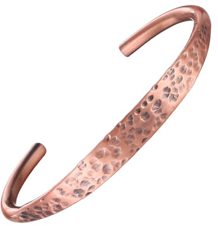 BioMag Pulsera de cobre puro para hombre y mujer – 100 % sólida, cruda y sin revestimiento, hecha a mano, brazalete vintage tipo esclava, One Size, Cobre, Sin piedra preciosa