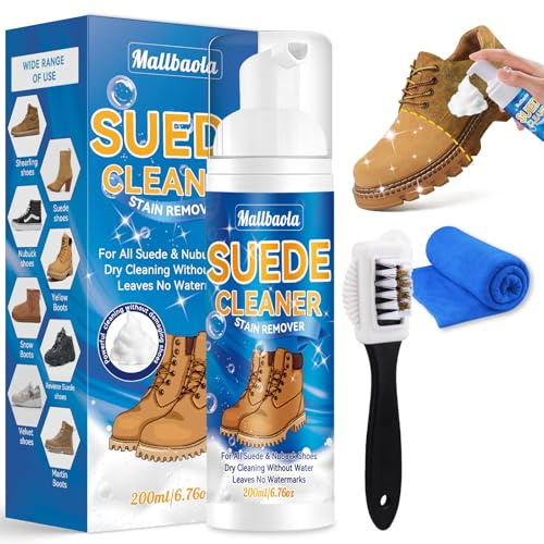 Mallbaola Suede Cleaner, Suede & Nubuck Cleaner, Suede Shoe Cleaner, Shoe Cleaner Foam Removes Dirt and Stain, Trainer Cleaner for Nubuck, Knit, Boots, Trainer, Sneaker, Leather