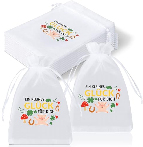 Hestya 30 Stück Gastgeschenke Organza Beutel Ein Kleines Glück für Dich | Glücksbringer Geschenkbeutel für Schokolade und Keks, Für Abschlusssaison Adventskalender Neujahr Geburtstag Weihnachten