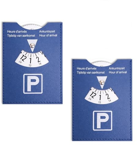 Nify Mechanische Parkscheibe 2er Set, Blaue Parkuhr mit Zeiger, 11x15 cm, Multilinguale Beschriftung für Auto