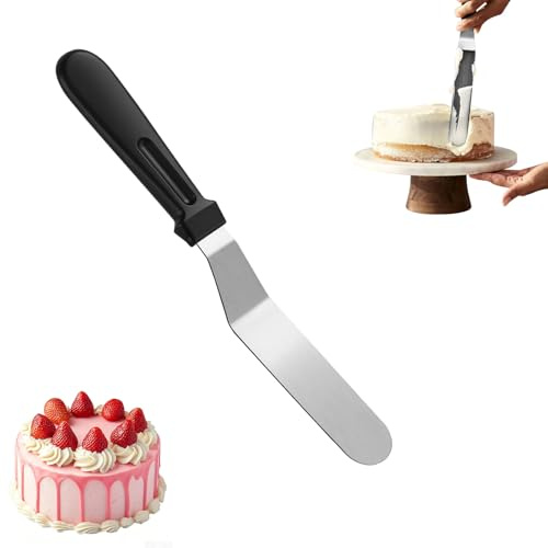AUAUY Espátula Angular Pasteles, 15 cm, Acero Inoxidable, Mango Plástico | Decoración Repostería, Glaseado, Magdalenas, Pasteles, Duradero, Cocina, Regalo