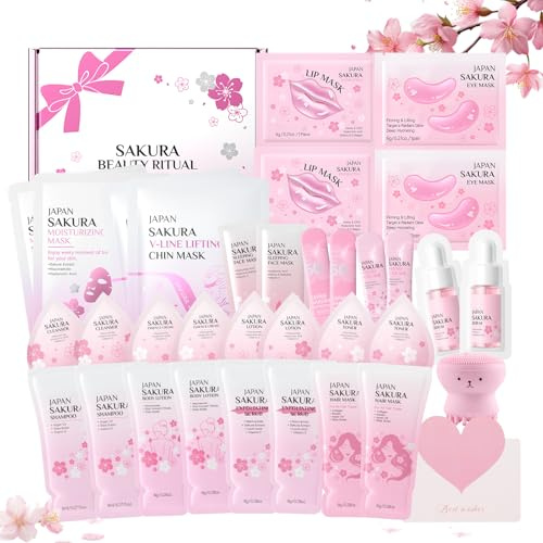 Sakura Set Mascarillas Faciales Mujer Regalo, 32 piezas Kit de Viaje Skincare, Set Cuidado Facial Adolescente para Fiestas de SPA, para Rostro Cuerpo y el Cabello