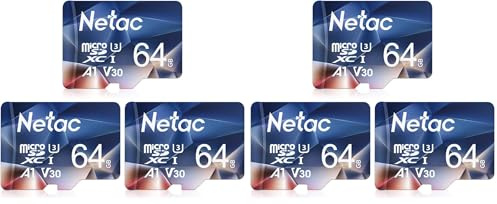 Netac 6 Paquets 64Go Carte Mémoire Micro SDHC A1, U3, UHS-I，C10, V30 Vitesse Jusqu'à 100/30 Mo/Sec (R/W) pour Smartphone, Appareil Photo, Switch, Gopro, Tablette，Drones