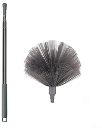 Plumero de techo extensible con poste telescópico, cepillo de microfibra para limpieza de alto alcance, removedor de telarañas retráctil ligero para polvo de esquina y telarañas (gris)
