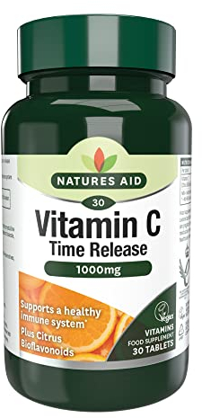 Natures Aid Vitamin C 1000mg Time Release - High Strength with Bioflavonoids - Supports Immunity, Bones & Heart - Antioxidant - Vegan, Gluten-Free, Non-GMO Supplement – 30 Tablets