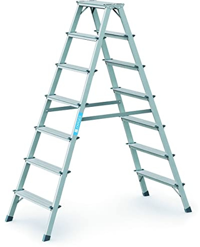 Stufen-Stehleiter Z200, beidseitig  begehbar, eloxiert, 2x7 Stufen, Arbeitshöhe 3,10 m