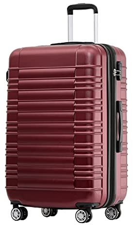 BEIBYE 2088 Zwillingsrollen Reisekoffer Koffer Trolleys Hartschale M-L-XL-Set (Weinrot, L)
