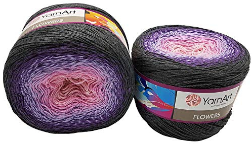 YarnArt Flowers 500 Gramm Bobbel Wolle Farbverlauf, 55% Baumwolle, Bobble Strickwolle Mehrfarbig (grau flieder rosa apricot 276)