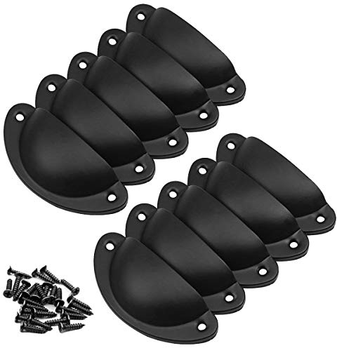 Transino Boutons de Porte Lot de 10 Poignées Boutons de Meuble Vintage Boutons de Tiroir Metal Coquille et Bouton de Meuble pour Placards Armoire Commode Tiroirs Noir