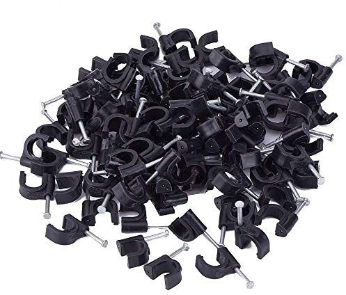Electrical4all 100 Black Cable Wall Clips,Cable Wall Nails Manages Electric Wire,CAT5/CAT6,RG6,RG59,RJ45 Cable in Home,Office,Desk Accessories (10mm-100pcs)