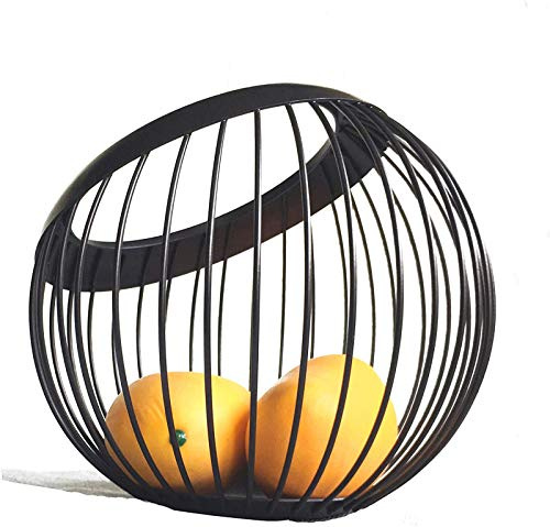 QTQHOME Large Round Storage Baskets,Decorative Sphere Centerpiece Fruit Holder For Bread Fruit Snacks Candy Households Items,Metal Wire Fruit Bowl-Black 20x18cm(8x7inch)