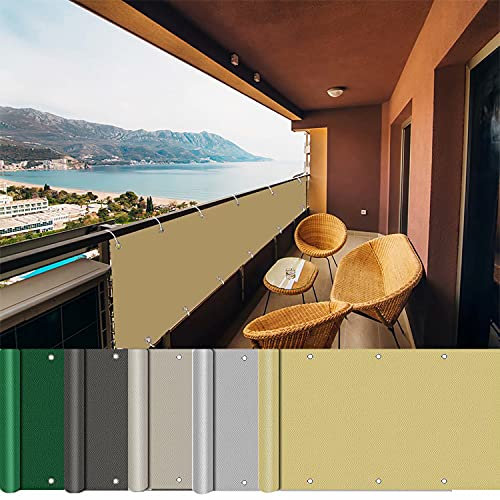 AEREY Balkonabdeckung 85x800cm, Balkon Windschutz, 100% Privatsphäre Balkonverkleidung Sichtschutz meterware für den Gartenzaun - Creme Farben
