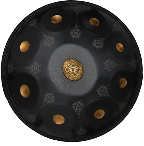 YUANZHOU Handpan Zungentrommel 22 Zoll Mandala Tank Drum Stahl Percussion Drum Instrument Mit Reisetasche 440hz,Black-9Notes