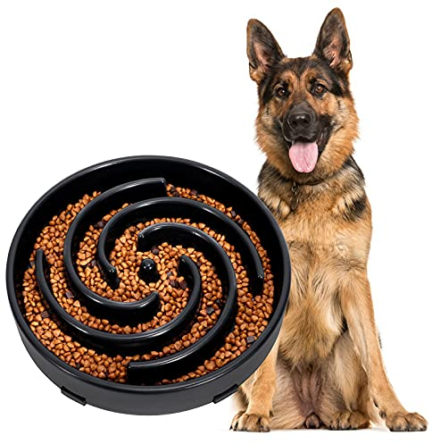 Large Pet Slow Feeder Dog Bowl, Slow Eating Dog Bowl Fun Puzzle Feeding Bowl Non Skid Bloat Stop Dog Food Bowl Interactive Maze Bowl Black