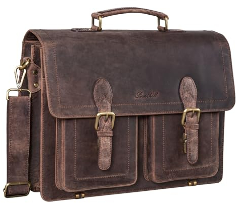 Benthill Aktentasche Leder Laptoptasche - Umhängetasche für Herren und Damen Gross - Briefcase - Ledertasche aus echtem Leder - Große Schultertasche für Laptop, Farbe:Dark Brown (H)