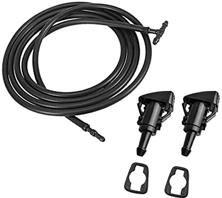 Gorniloxam 7pcs Front Windshield Washer Nozzles Kit, Replacement for Chrysler, Jeep, Dodge, Ram, Replaces OEM #: 5113049AA,4805742AB (Washer nozzles, 2 Meters Fluid Hose, Connectors, Gasket)