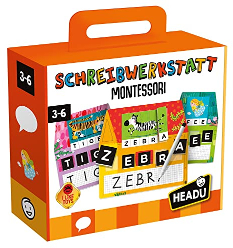 Taller de Escritura Montessori – Leo y escribo de Tres Maneras Diferentes: Juego Educativo para niños de 3 a 6 años, versión Alemana (DE52484), Naranja