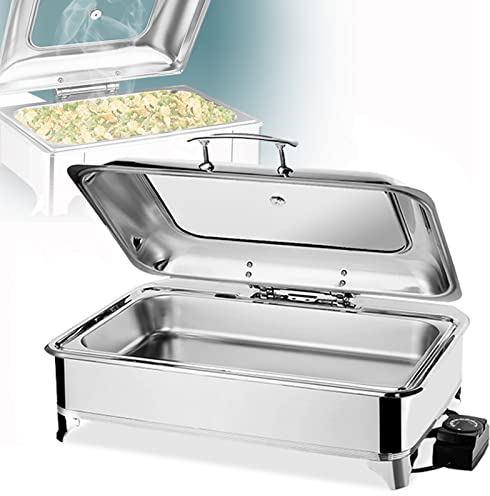 RSHJD Edelstahl Speisenwärmer Warmhaltebehälter, Elektrisch Chafing Dish mit Deckel, Buffetwärmer für Hochzeiten, Partys, Bankette, Catering, GN 1/1, 1/2, 1/3 en Option, 9L Kapazität