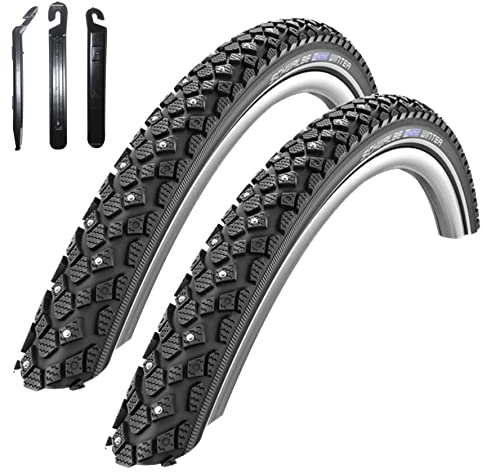 Angebot-Set / 2 x Schwalbe Winter K-Guard Fahrradreifen mit Reflex in Schwarz 40-635 (28 x 1 1/2) inkl. 3 Reifenheber