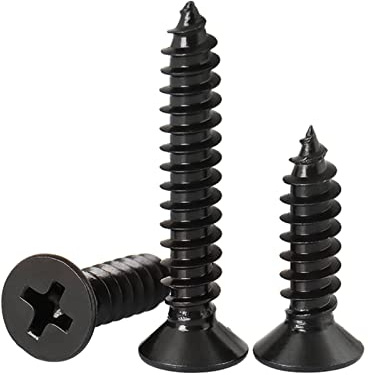 MOOPW Acier inoxydable 304 Croix Fraisée Autotaraudeuses Vis à bois | Plaqué zinc noir Tête plate Vis autoperceuses Fixations M5 x 40mm 20 Pcs