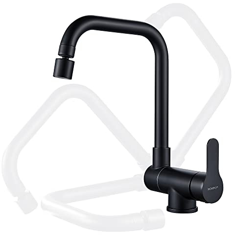 Grifo de cocina para ventana delantera, giratorio de 360°, 2 modos de pulverización, grifo plegable de fregadero de una sola palanca (negro mate)
