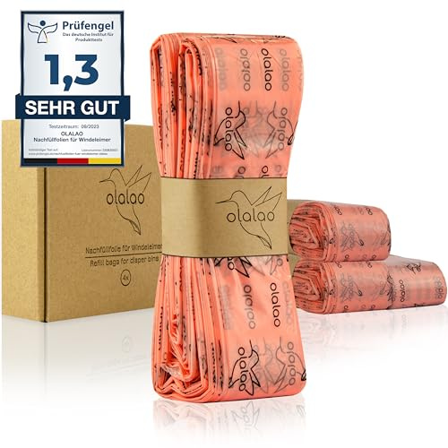 olalao Nachfüllfolie für Windeleimer 4-Pack - kompatibel mit Nachfüllkassetten von Tommee Tippee Twist & Click und weiteren (4 Stück)