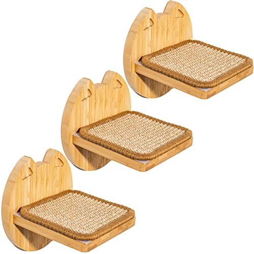 Yangbaga Set Of 3 Climbing Cat Shelves Steps - Solid Wood Cat Wall Furniture - Wall Mounted Cat Tree Climbing Scratching Tower Furniture For Indoor Cats