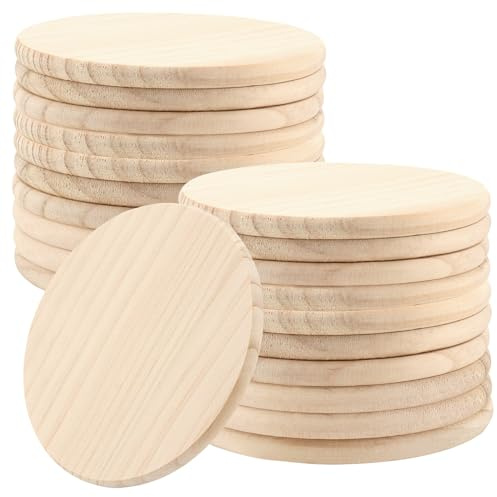 JAPCHET Sottobicchieri rotondi in legno non finiti, 20 pezzi da 10 pollici, sottobicchieri in legno vuoti rotondi incompiuti per pittura fai da te
