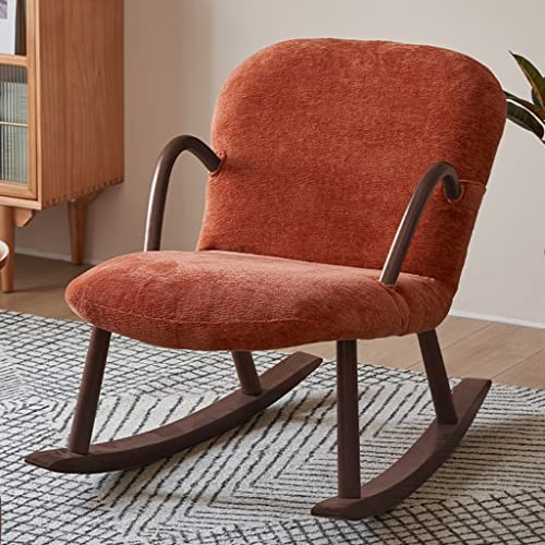 Indoor-Schaukelstuhl, Mid-Century-Holzschaukelstuhl, Einzelsofa-Liegestuhl, Stoff-Schlafzimmer-Wohnzimmer-Lounge-Sessel, Basis und Armlehnen aus massivem Hartholz (Color : Walnut Orange