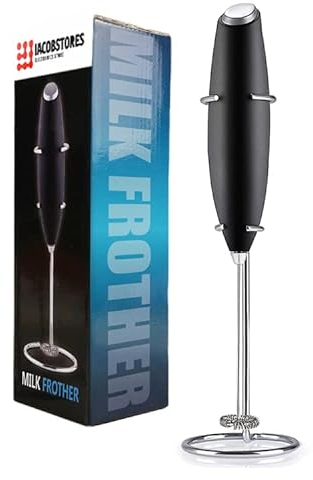 Iacob Milk Frother for Coffee - Handheld Electric Whisk, Milk Foamer, Mini Blender and Electric Mixer Coffee Frother for Frappe, Matcha - Black