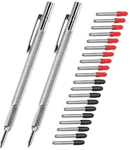 guti-more 2 Pack Tungsten Carbide Scriber with Magnet, with Extra 20 Replacement Marking Tip,Scribe Tool,Etching Engraving Pen for Glass/Ceramics/Metal Sheet