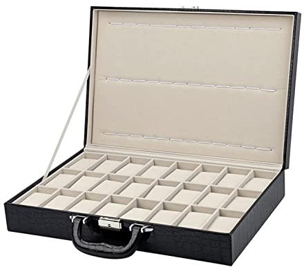 IRYZE Uhrenetui Uhrenbox Uhrenkoffer Uhrenkasten Uhren-Organizer Mit Krokodilmuster, PU-Leder, 24 Fächer, 12 Positionen, Uhrenbox, Uhrenhalter, Aufbewahrungsbox Uhrenrolle Uhren Aufbewahrungsbox