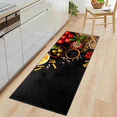 GOKSEL Teppich Läufer Farben & Gewürze KüChenteppich Waschbar rutschfest Teppich Küche, Teppichläufer Küchenläufer für Flur, Küche, Schlafzimmer 60 x 180cm