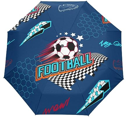 GAIREG Regenschirm mit Fußball-Fußball-Design, winddicht, für Auto, Reise, kompakt, zusammenklappbar, Blau