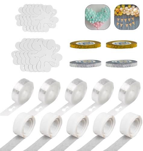 Pumuky 500 Pièces de Colle pour Ballons,5 Rouleaux de Bandes de Guirlande de Ballons de 5m,10 Pièces D'attaches pour Fleurs de Ballons pour Pour anniversaires,mariages,Noël