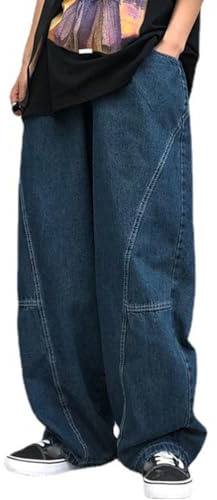 Onsoyours Baggy Jeans für Herren Y2K Boyfriend Jeans Mode High Taille Casual Loose Denim Cargo Hosen mit Taschen Hip Hop Jeans Straight Leg Gewaschen Jeanshose E1 Blau 3XL